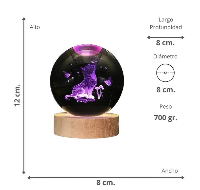 Miniatura 2 de Lampara Esfera de Cristal 3D Cat